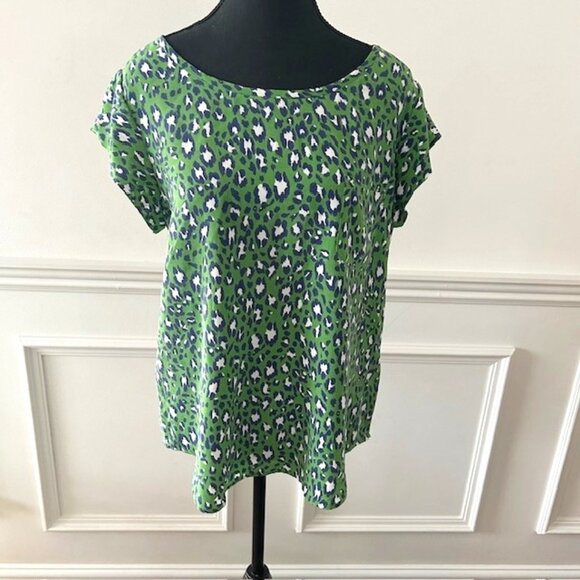 Joie Rancher 100% Silk Blouse Rancher Animal Leopard Print Green Blue White - Picture 1 of 4